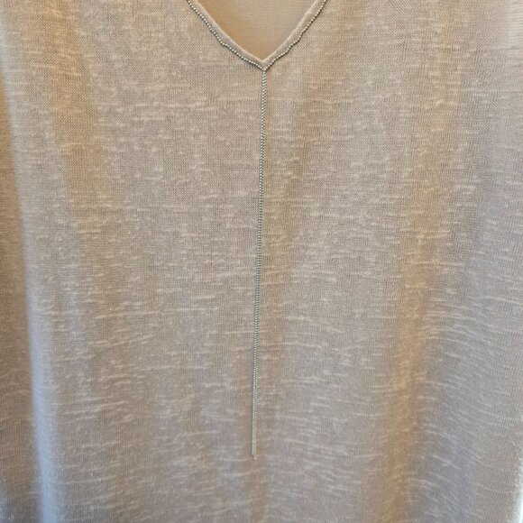 CROSBY. TAN SLEEVELESS TANK FULLY LINED VNECK SIZE LARGE LIGHTWEIGHT BEADED BOLO - Picture 4 of 11